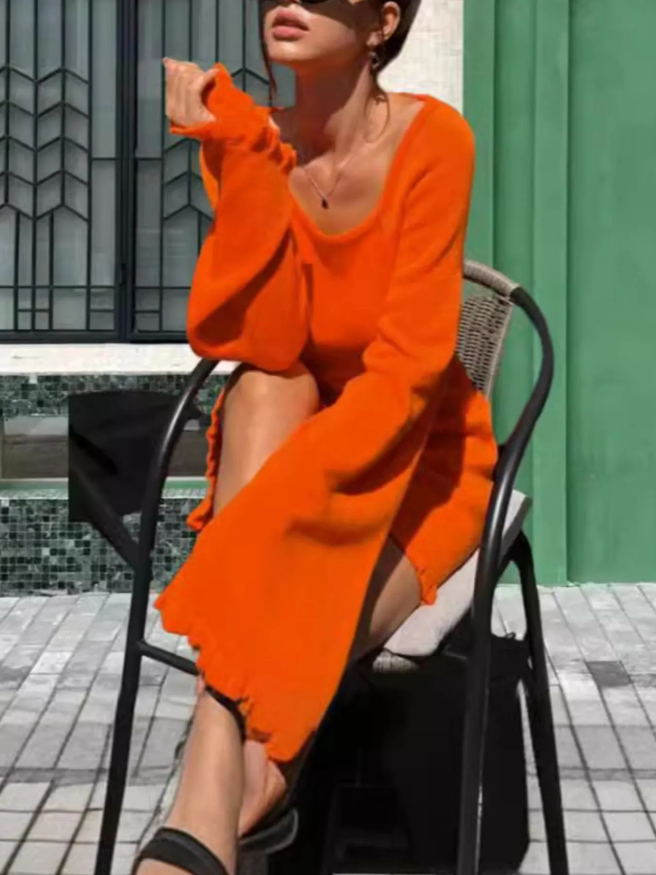 Long Sleeve Backless Sweater Dress - Image 2