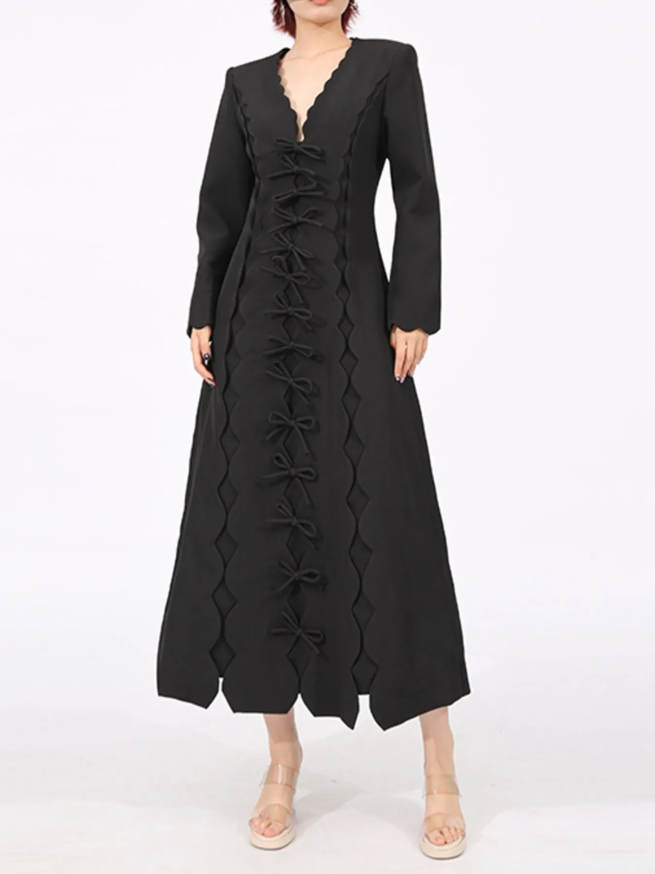 Long Sleeve Bow Front Midi Dress - Image 2