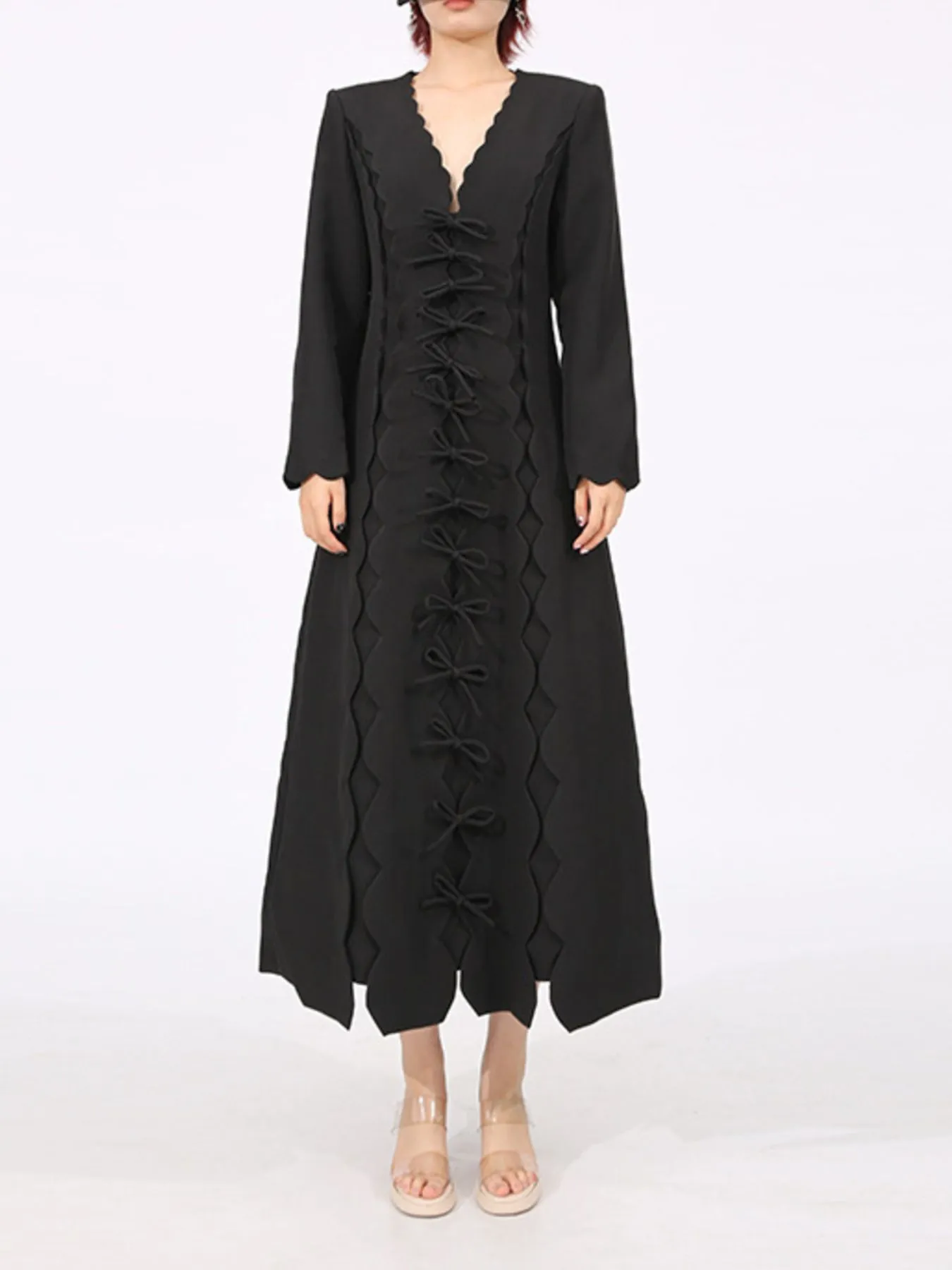 Long Sleeve Bow Front Midi Dress - Image 4