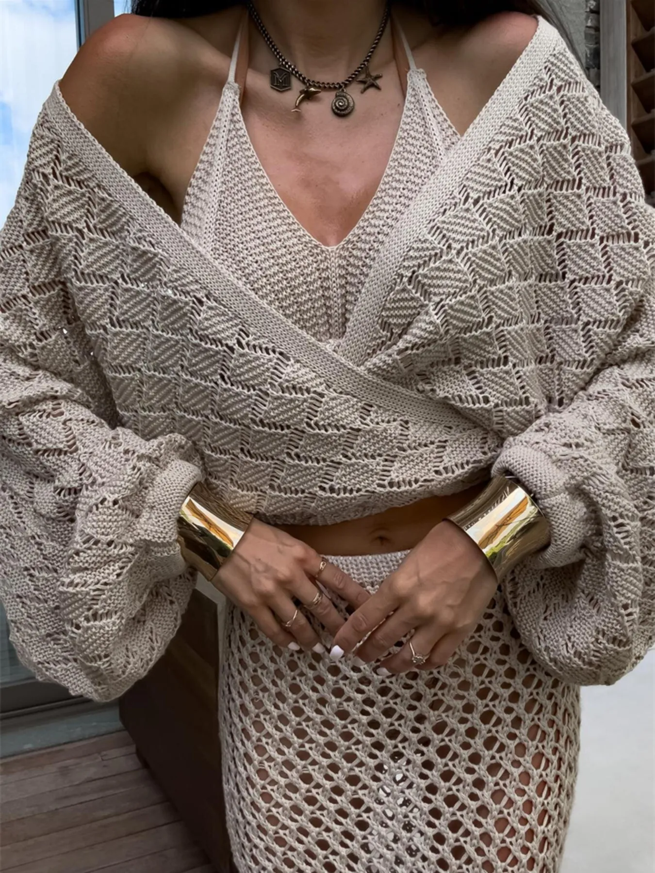 Long Sleeve Crochet Knit Cover Up - Image 2