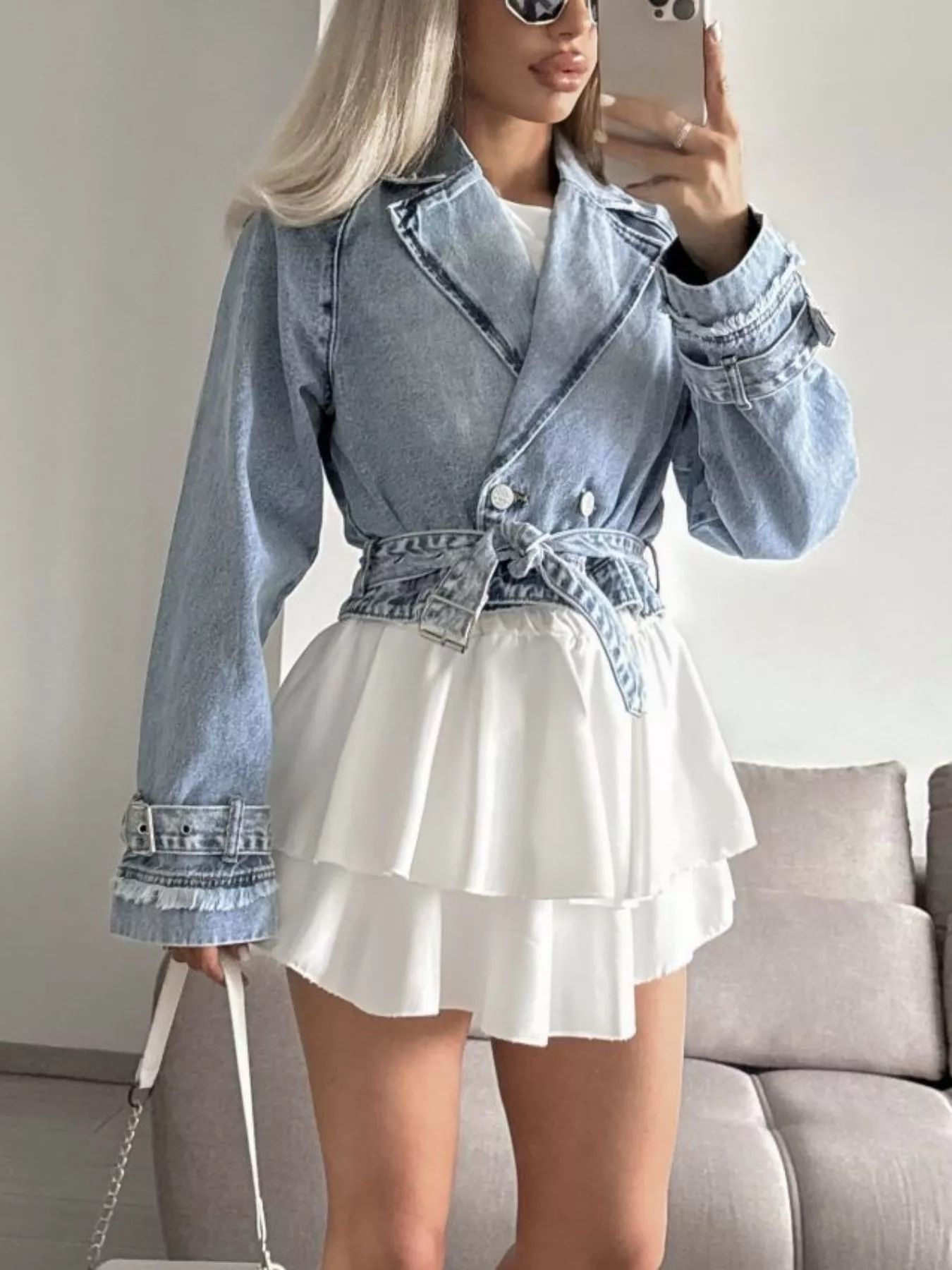 Long Sleeve Crop Denim Jacket - Image 5