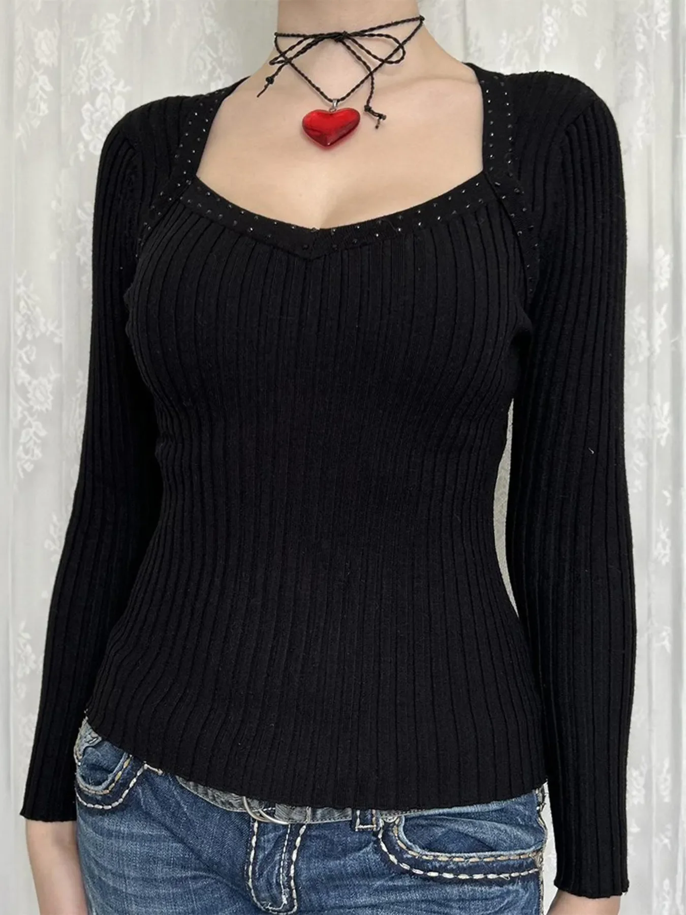 Long Sleeve Ribbed Knit Top - Image 3