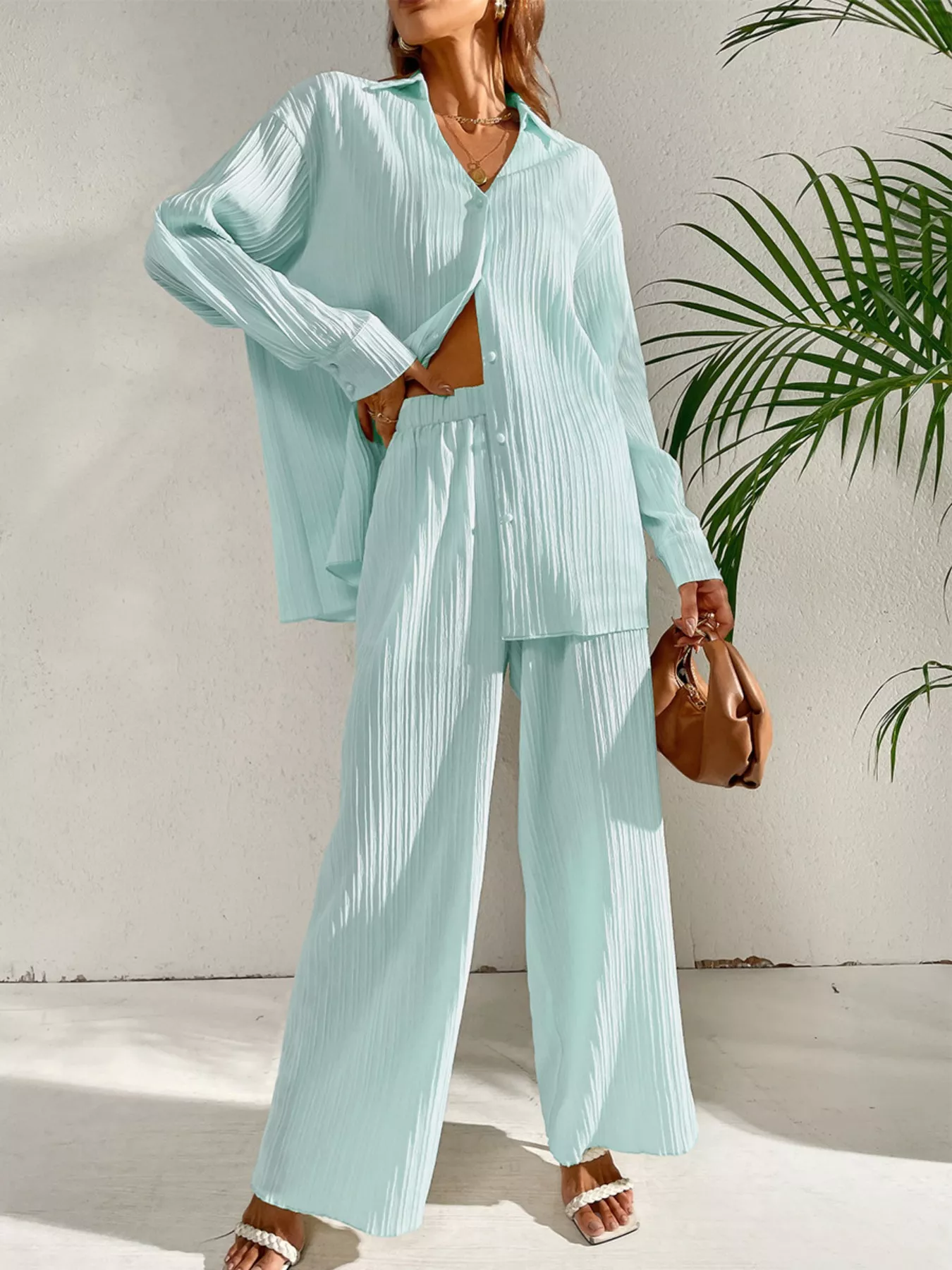 Long Sleeve Shirt & Wide Leg Pants Set - Image 17