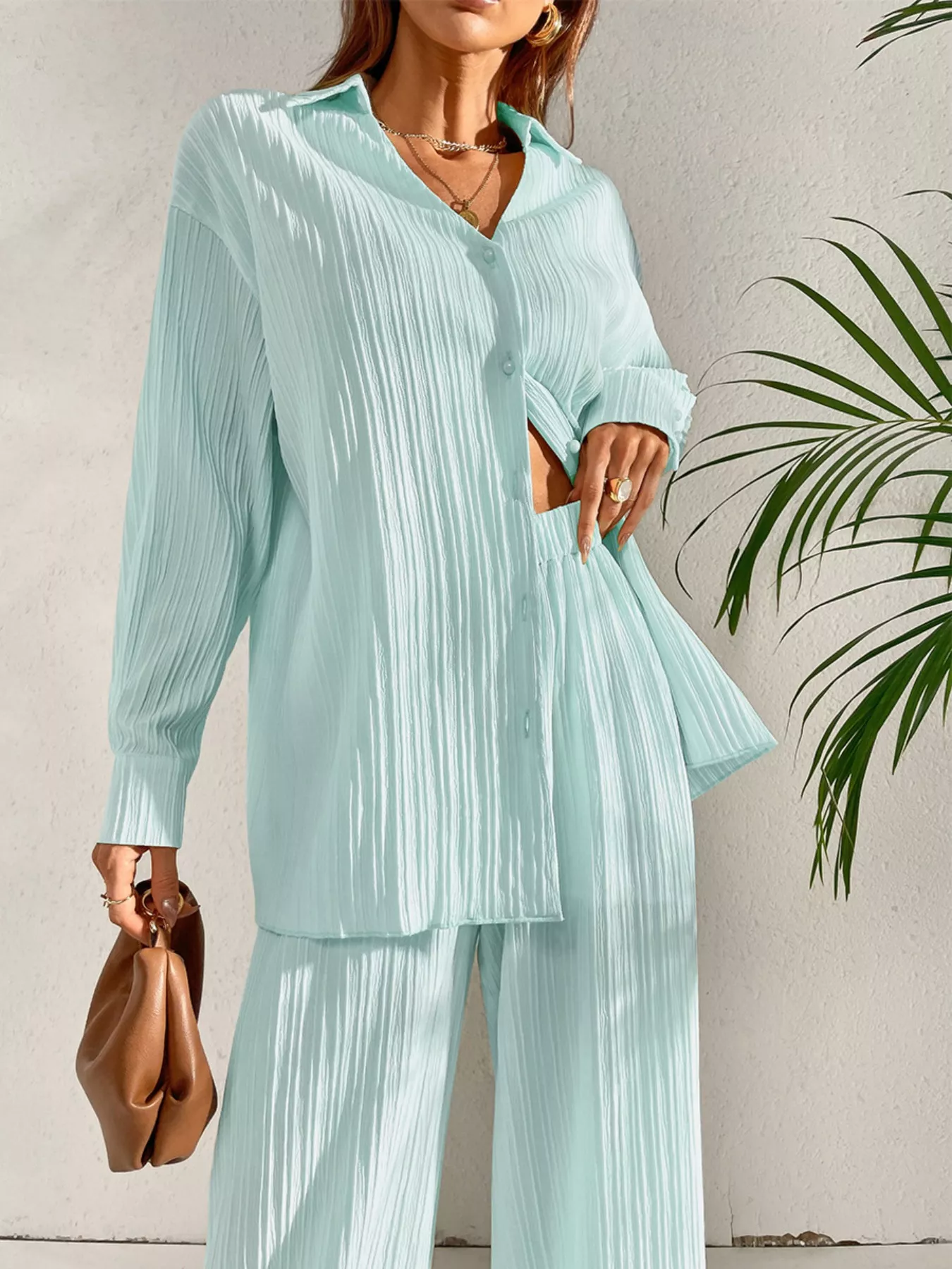 Long Sleeve Shirt & Wide Leg Pants Set - Image 18