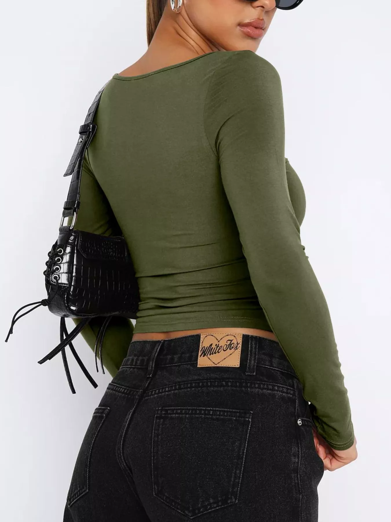 Long Sleeve Sweetheart Neck Crop T-Shirt - Image 4