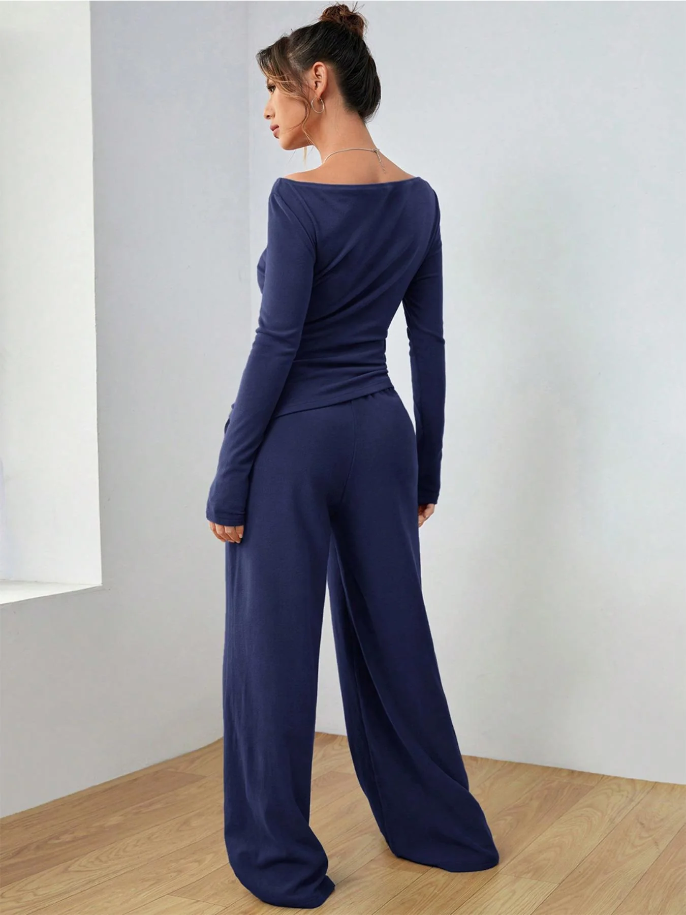 Long Sleeve Top and Wide Leg Pants Set - Image 3