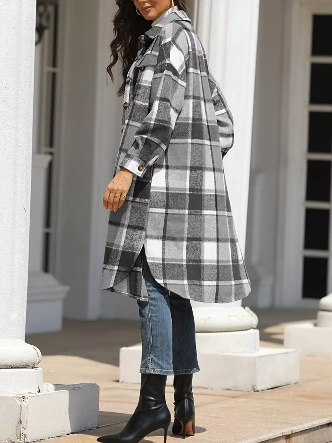 Longline Plaid Button-Up Coat - Image 2