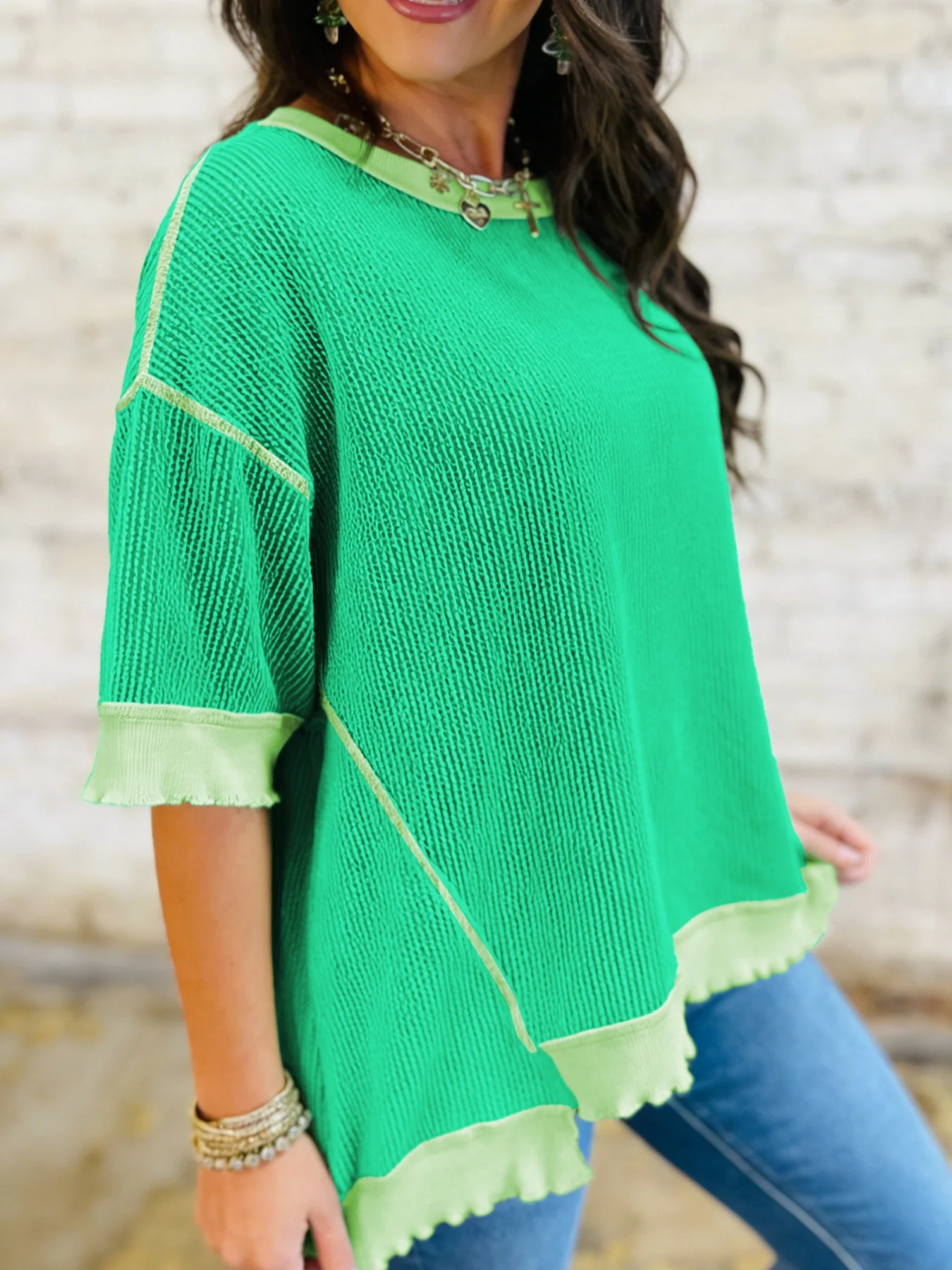 Loose Uneven Hem Twist Ribbed T Shirt - Image 3