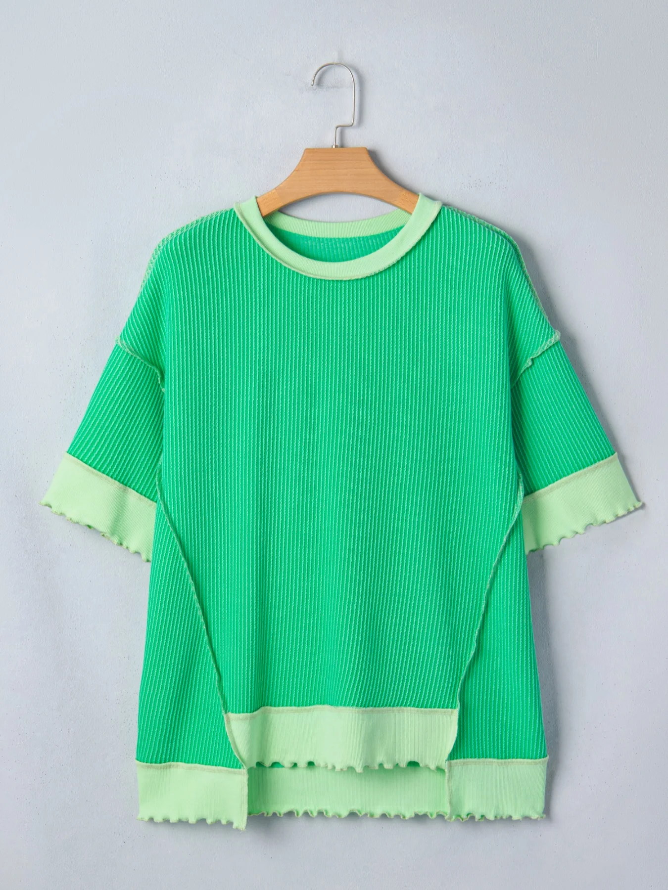 Loose Uneven Hem Twist Ribbed T Shirt - Image 4