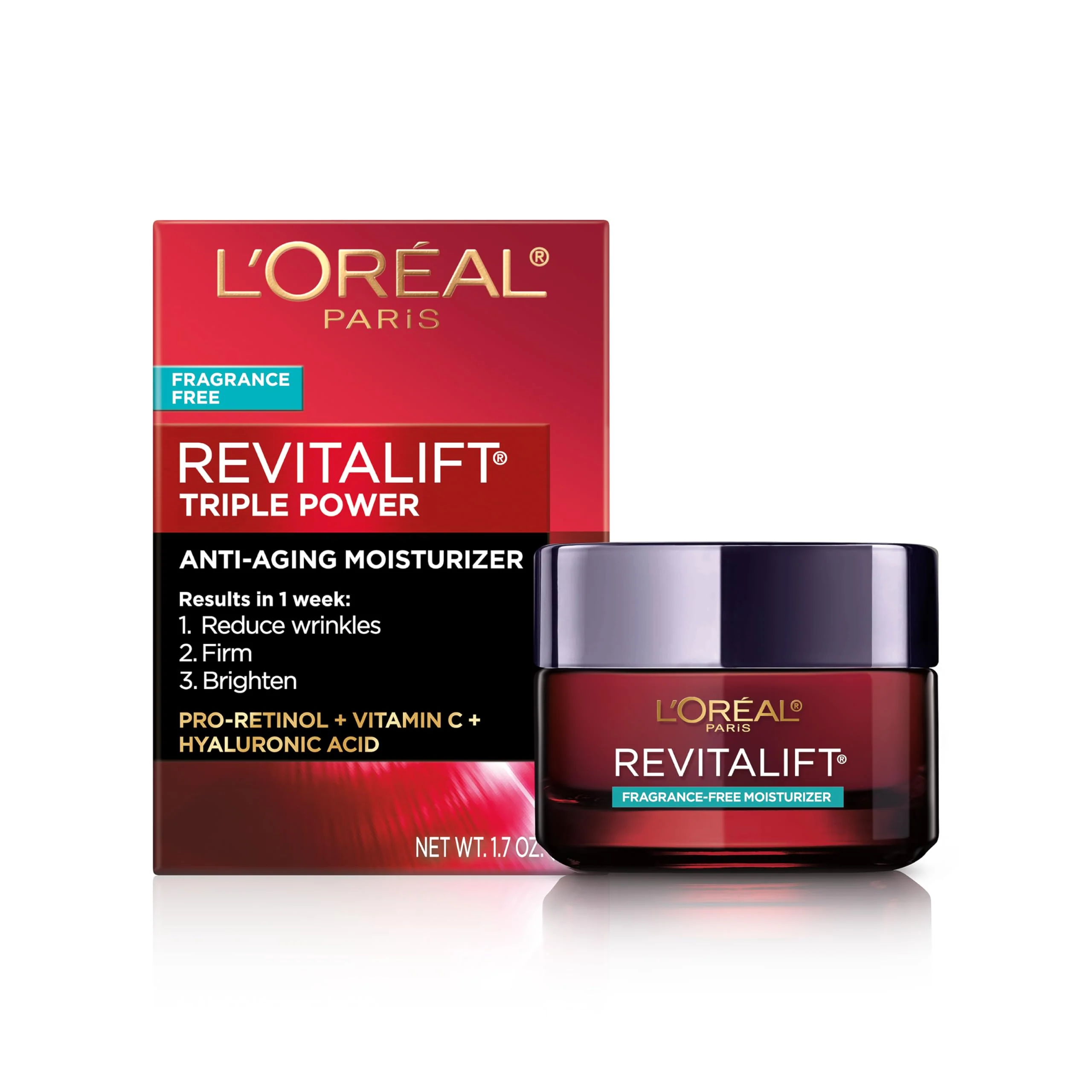 Loreal Paris revitaliftface creamfacereduce wrinkles, firm and brighten skincreambottlehyaluronic acid and vitamin cfragrance free - Image 8