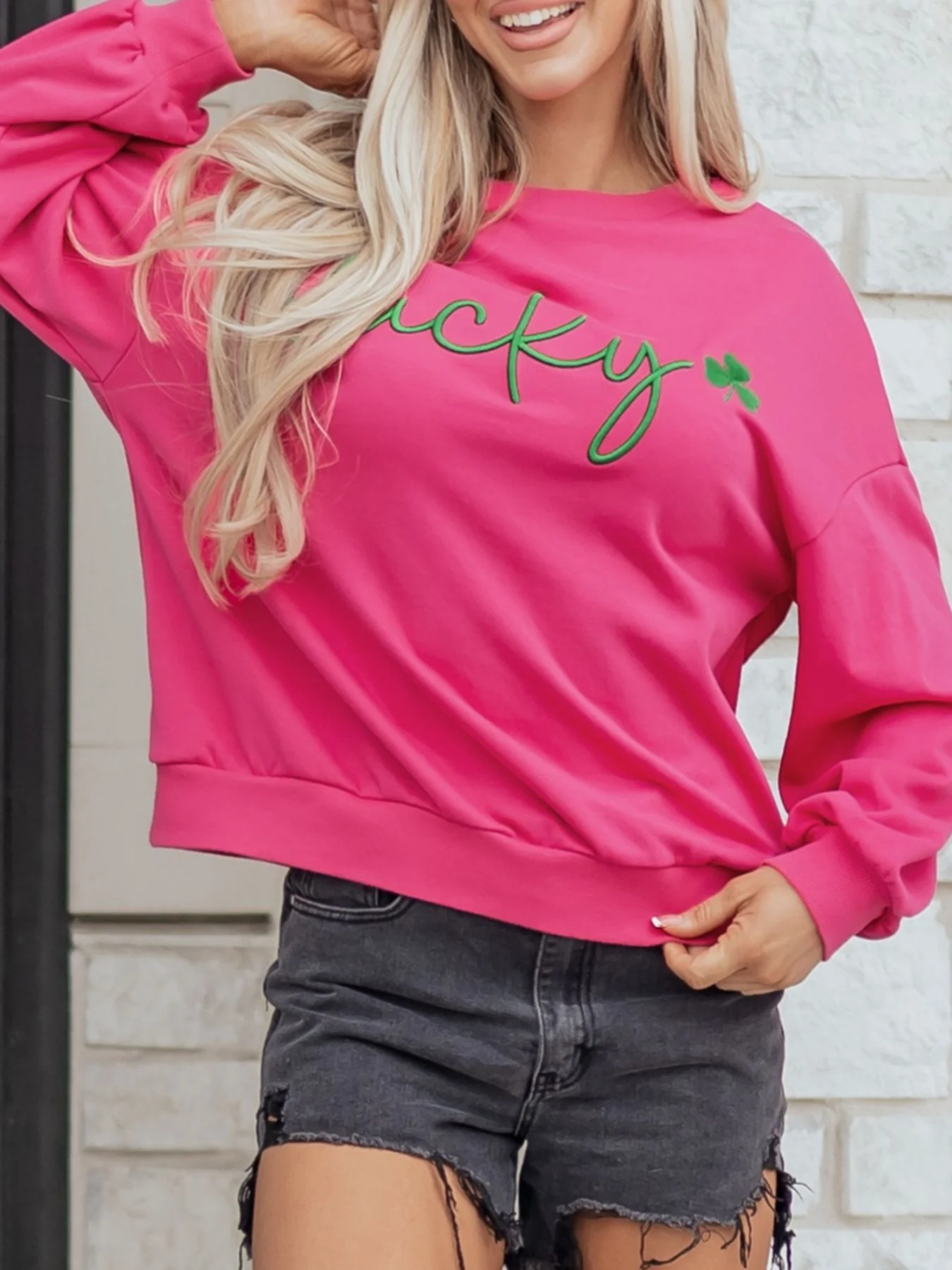 Lucky Clover Embroidered Loose Pullover Sweatshirt - Image 5