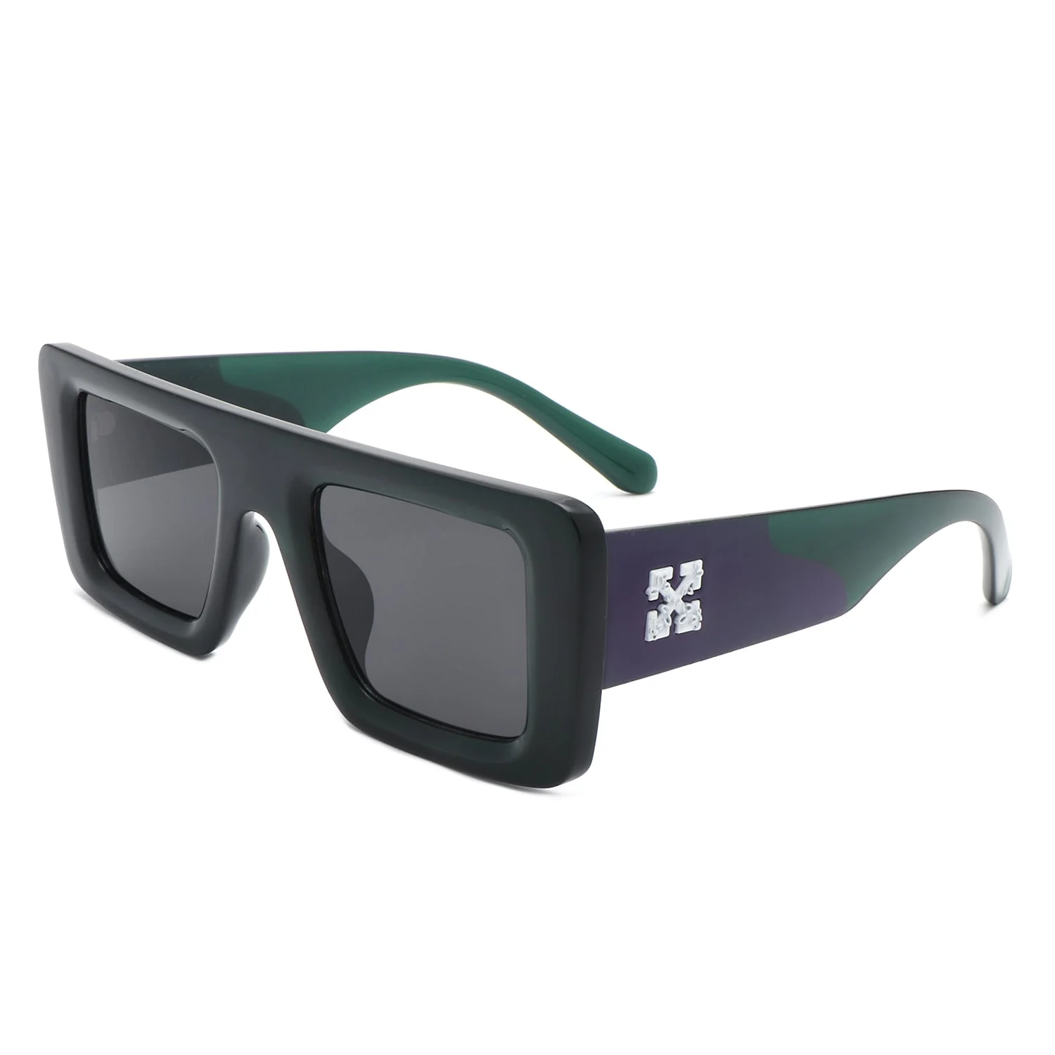 Lumos - Square Retro Two-Tone Thick Frame Flat-Top Sunglasses - Image 8