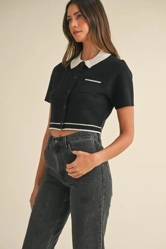 MABLE Button Down Contrast Collared Knit Cardigan - Image 5