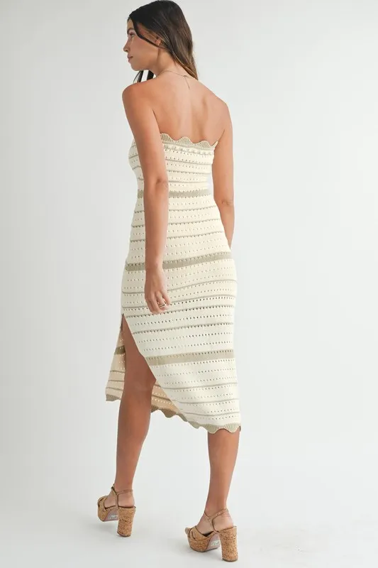 MABLE Contrast Striped Crochet Knit Midi Dress - Image 9