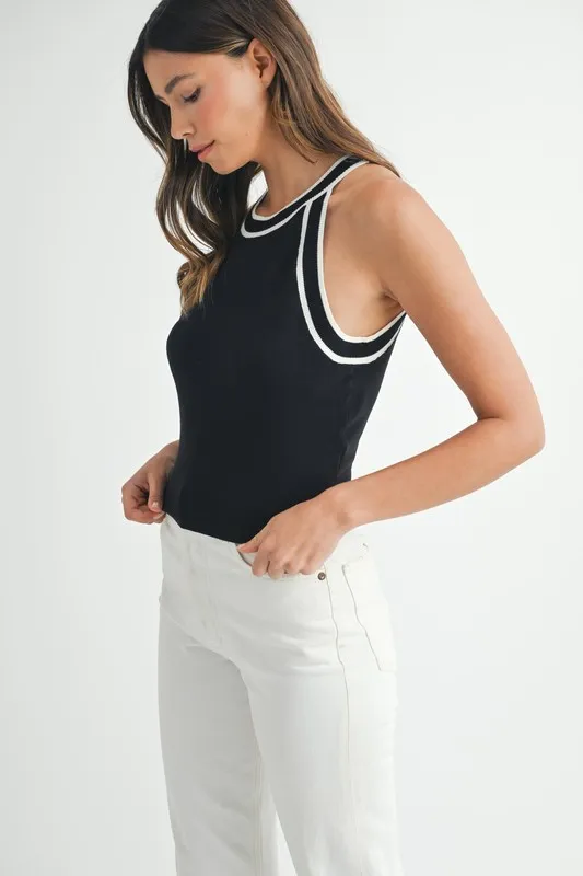 MABLE Contrast Trim Grecian Neck Cropped Tank - Image 3