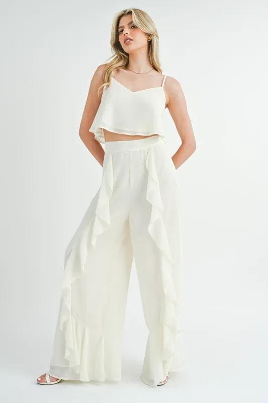 MABLE Crop Cami and Ruffled Wide Leg Pants Set - Image 3