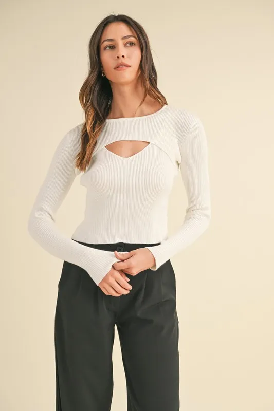 MABLE Cut Out Long Sleeve Ribbed Knit Top - Image 2
