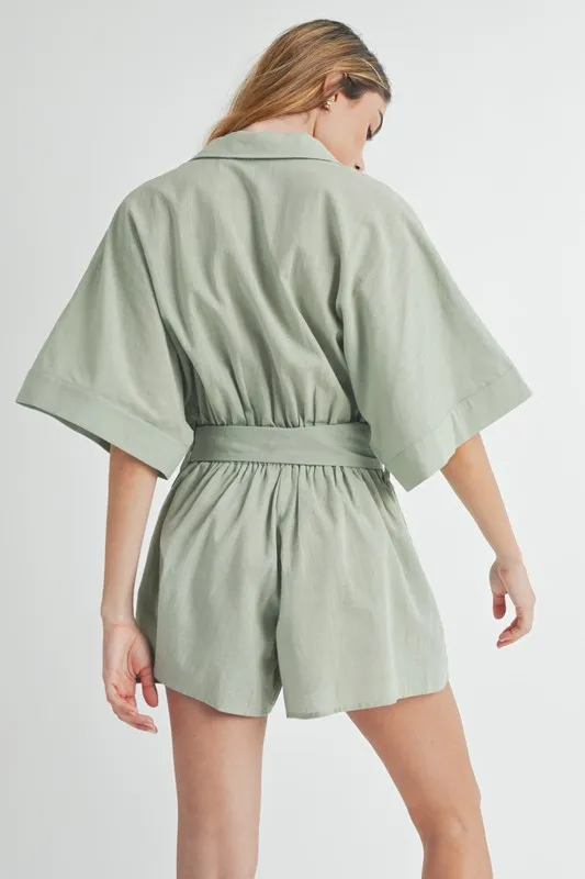 MABLE Embroidered Button Down Collared Neck Romper - Image 6