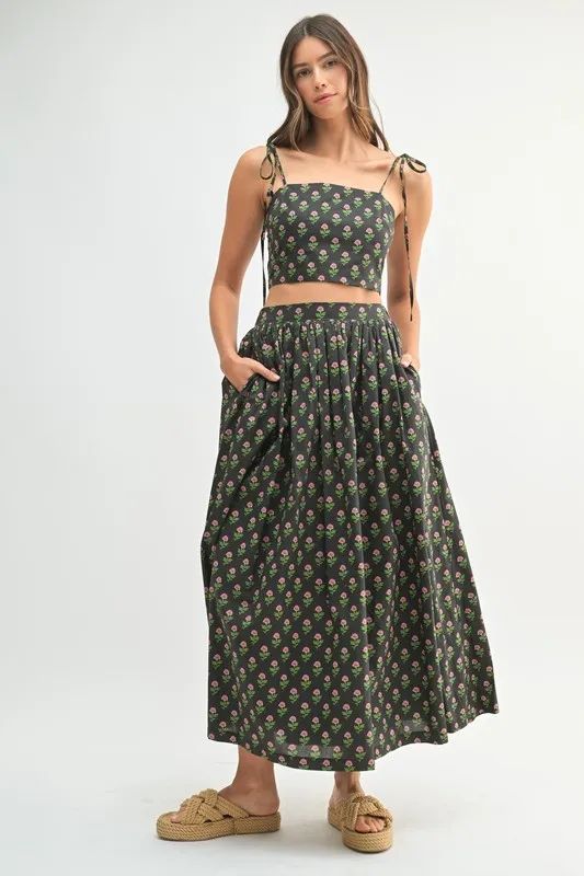 MABLE Floral Crop Top and Skirt Set