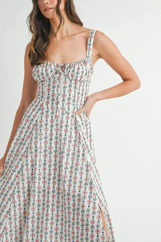 MABLE Floral Print Bustier Back Lace Up Midi Dress - Image 12