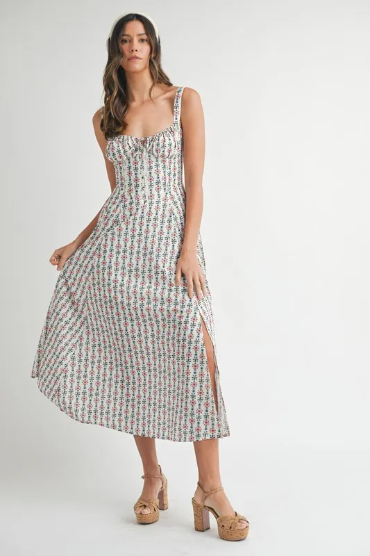 MABLE Floral Print Bustier Back Lace Up Midi Dress - Image 4