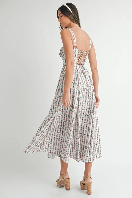 MABLE Floral Print Bustier Back Lace Up Midi Dress - Image 5