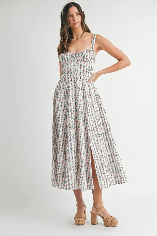 MABLE Floral Print Bustier Back Lace Up Midi Dress - Image 9