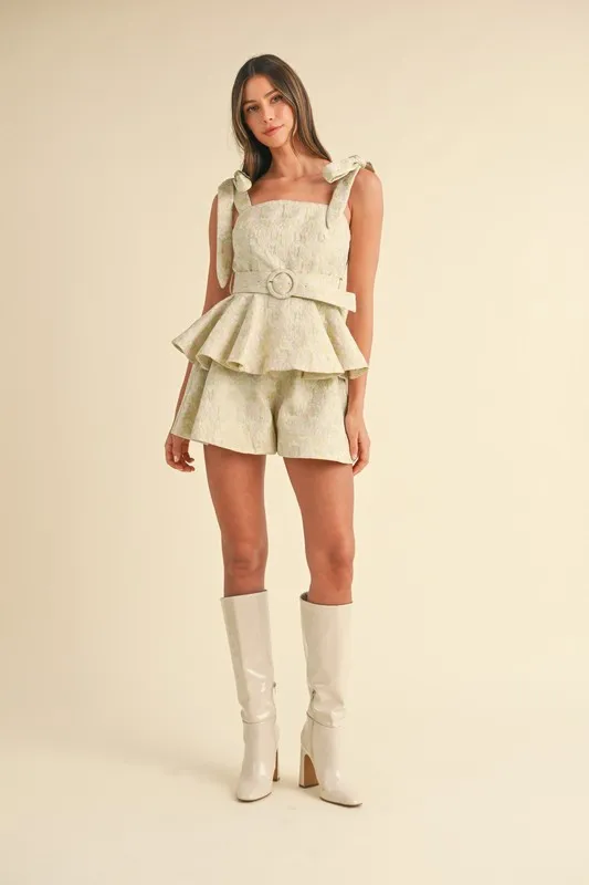 MABLE Jacquard Floral Peplum Top and Flare Shorts Set - Image 5