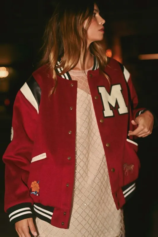 MABLE M Bomber Varsity Jacket with Patch Detail - Image 14