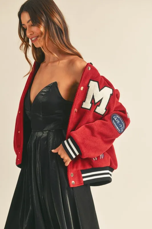 MABLE M Bomber Varsity Jacket with Patch Detail - Image 5