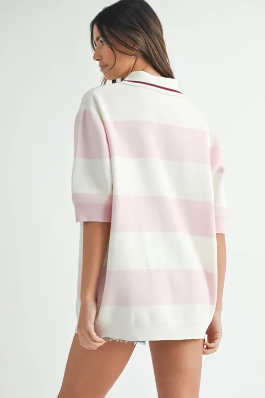 MABLE Oversized Stripe Polo Collar Sweater - Image 4