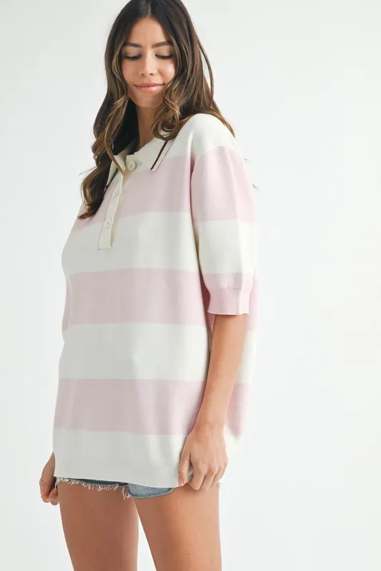 MABLE Oversized Stripe Polo Collar Sweater - Image 5