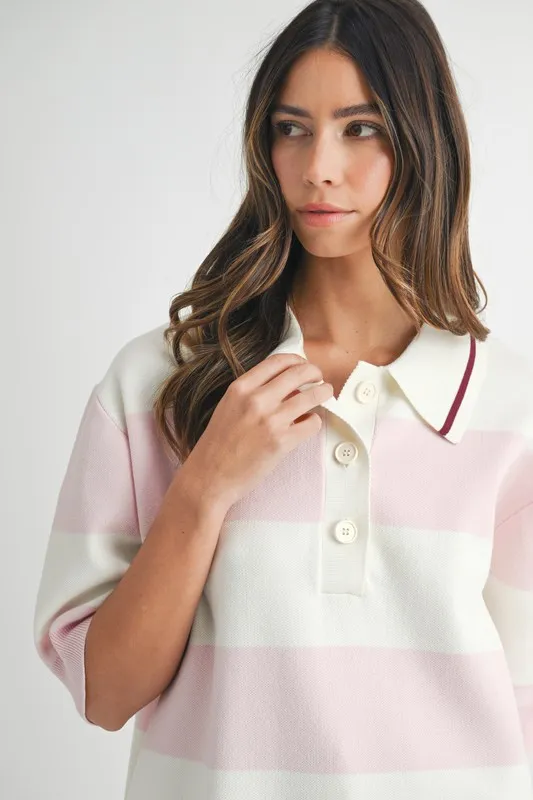 MABLE Oversized Stripe Polo Collar Sweater - Image 9