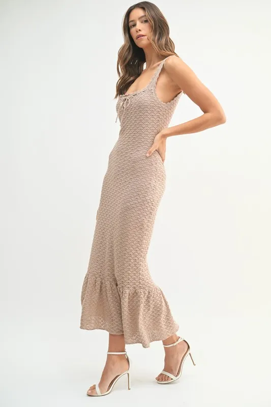 MABLE Ruffled Hem Sleeveless Crochet Knit Midi Dress - Image 5