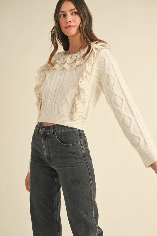 MABLE Ruffled Lace Crochet Sweater - Image 5