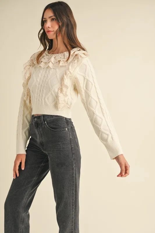 MABLE Ruffled Lace Crochet Sweater - Image 6