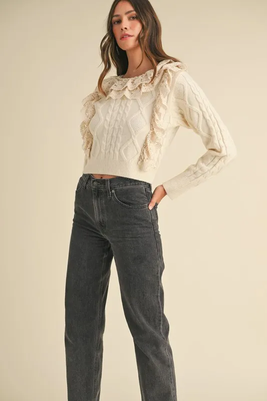 MABLE Ruffled Lace Crochet Sweater - Image 9
