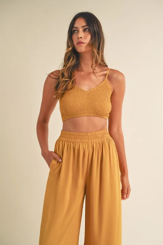 MABLE Smocked Bralette Crop Top and Wide Leg Pants Set - Image 7