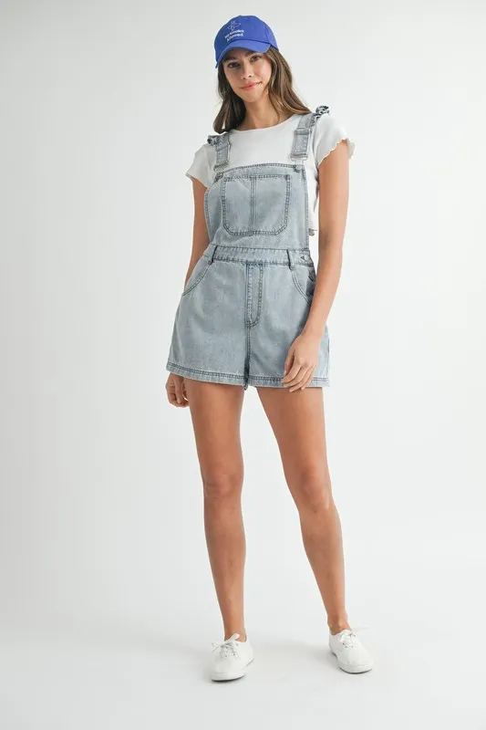 MABLE Square Neck Ruffle Shoulder Denim Overall Romper - Image 10