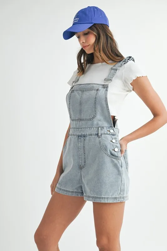 MABLE Square Neck Ruffle Shoulder Denim Overall Romper - Image 5