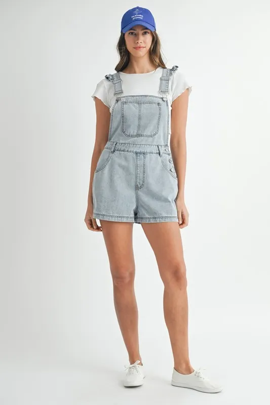 MABLE Square Neck Ruffle Shoulder Denim Overall Romper - Image 8