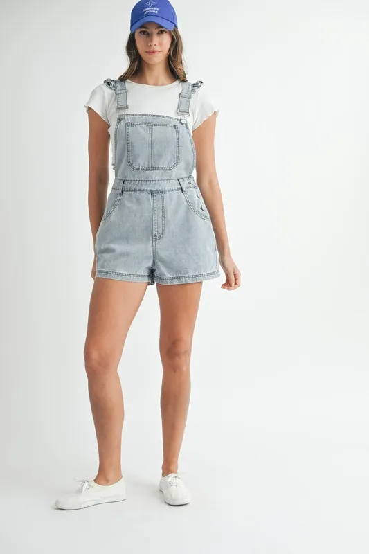MABLE Square Neck Ruffle Shoulder Denim Overall Romper - Image 9