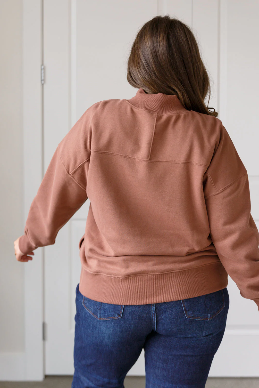Make No Mistake Mock Neck Pullover in Cocoa - Image 8
