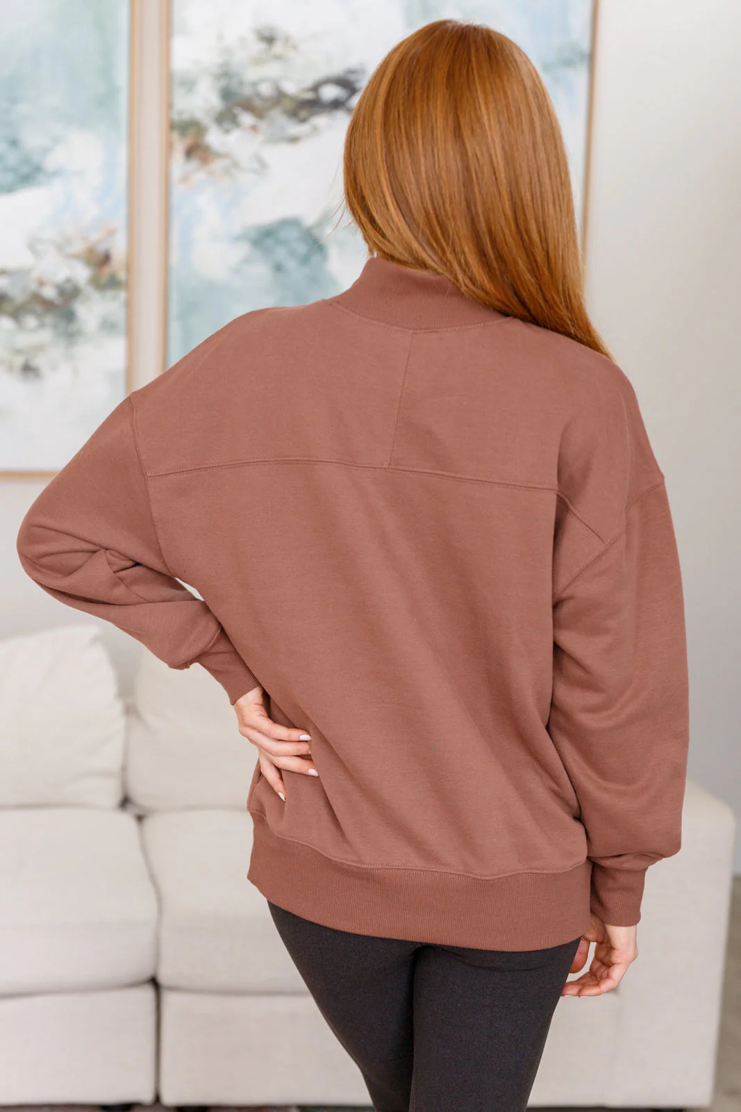 Make No Mistake Mock Neck Pullover in Cocoa - Image 9
