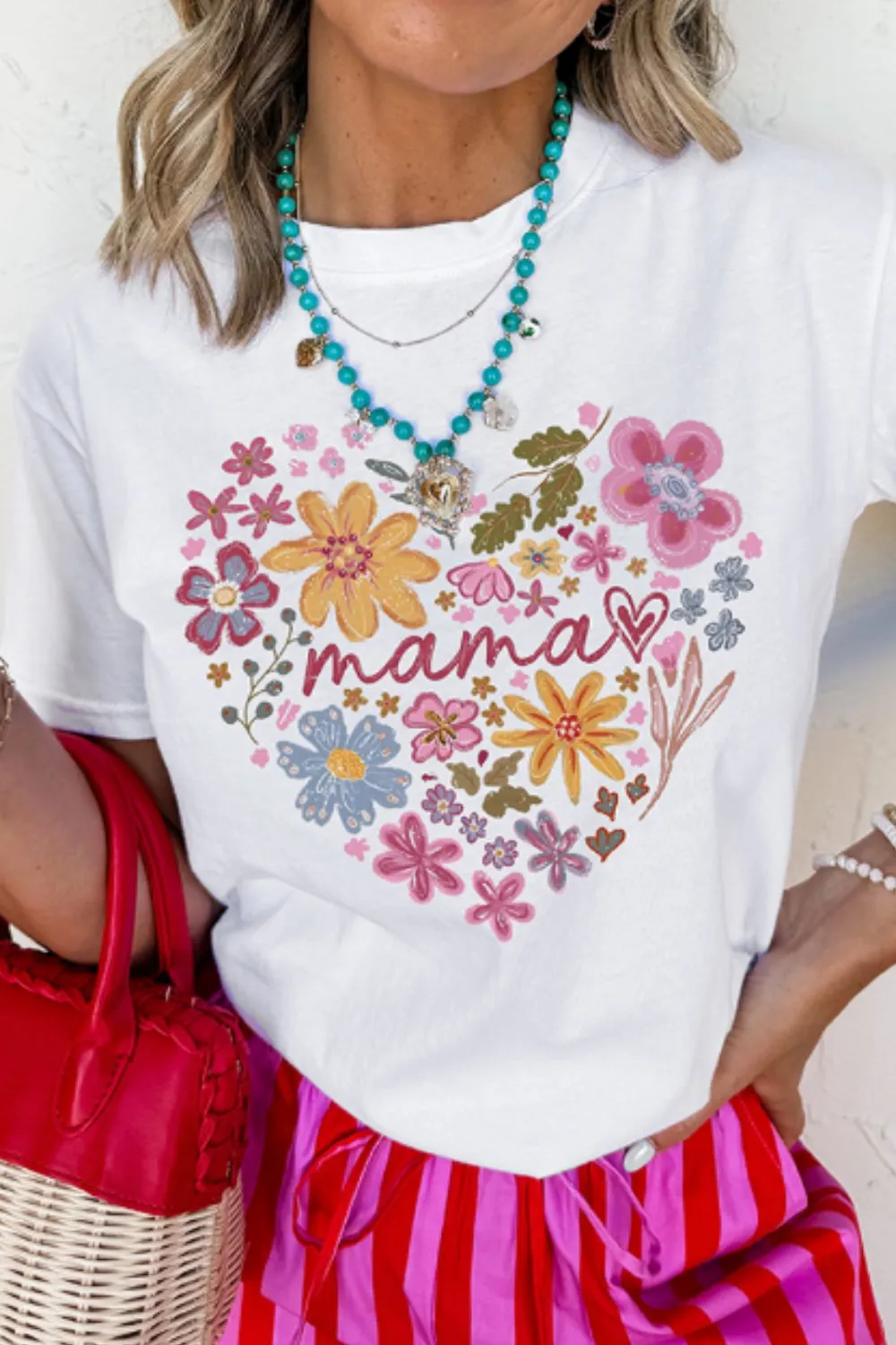 MAMA Flower Heart Cotton Blend Graphic Tee - Image 5