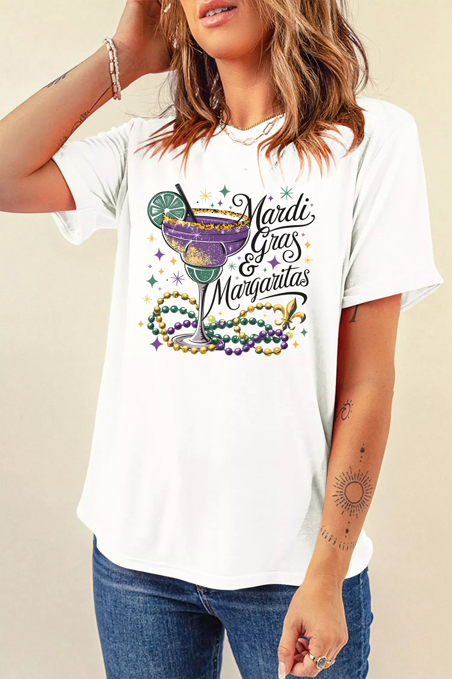 Mardi Gras Margaritas Cheerful Graphic Tee - Image 2