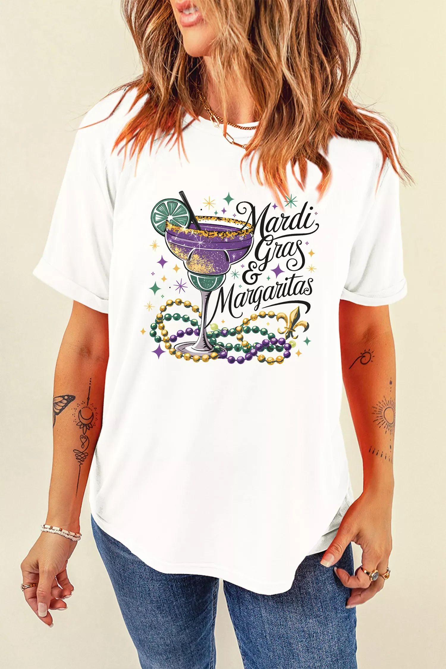 Mardi Gras Margaritas Cheerful Graphic Tee - Image 3