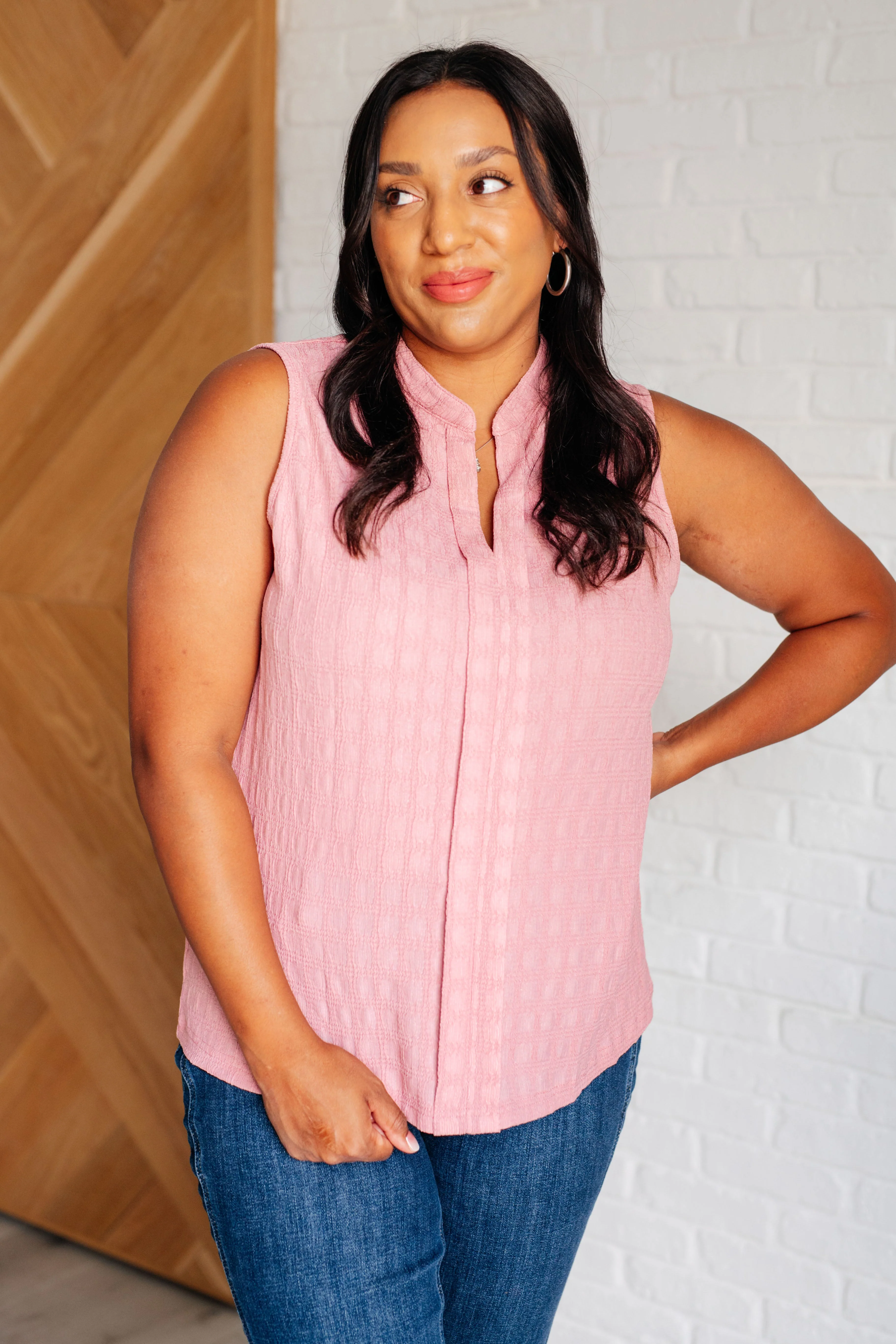 Matter of Fact Pleat Front Sleeveless Blouse in Pink - Image 2