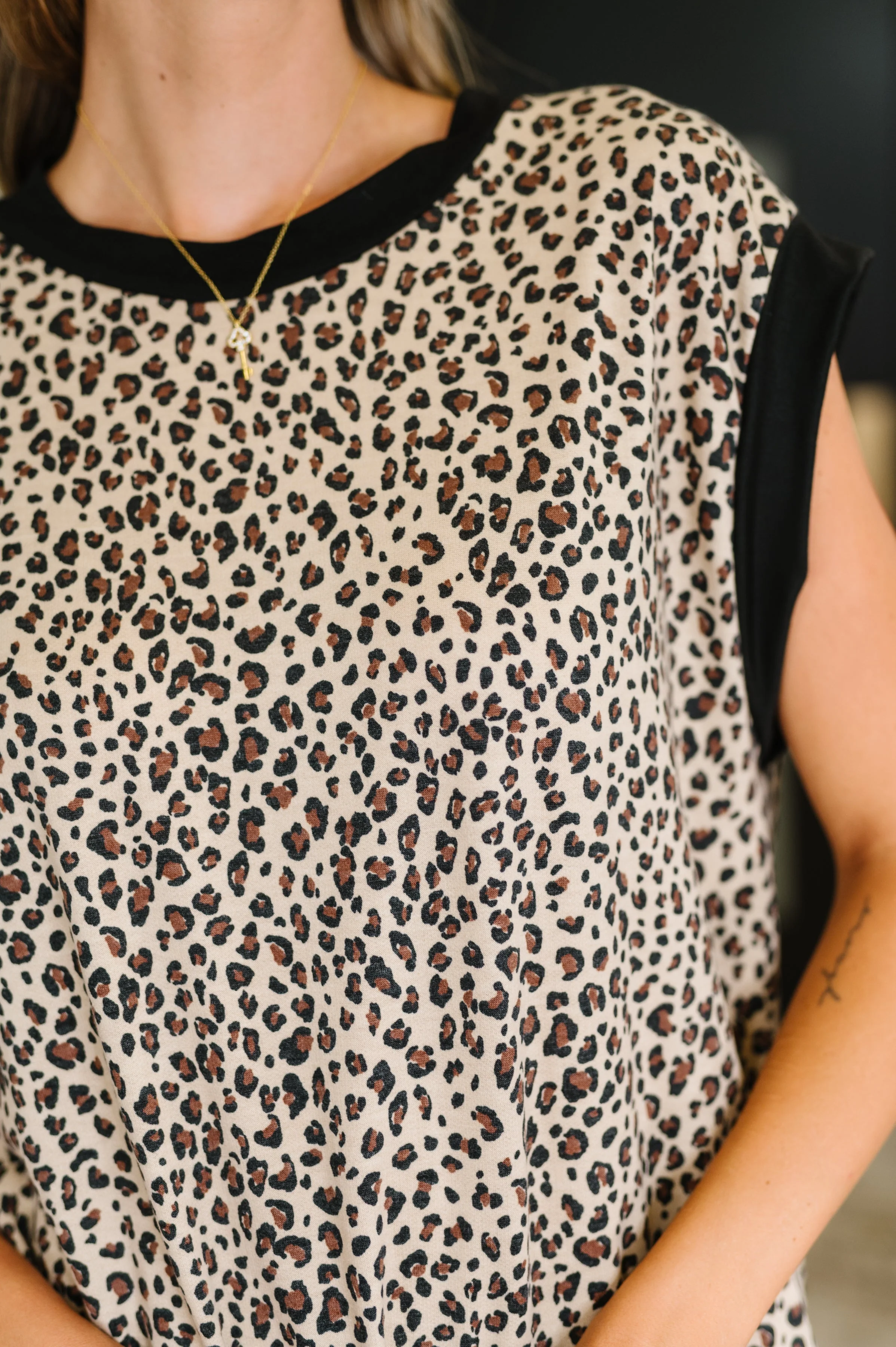 Meow's the Time Banded Hem Top in Leopard Print - Image 2