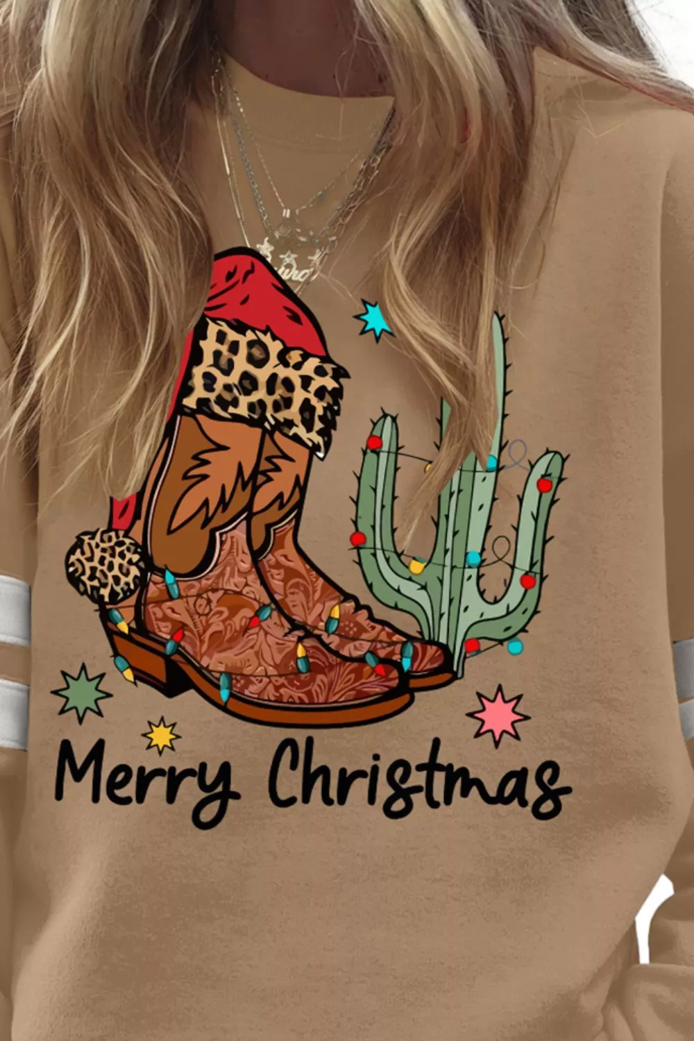 Merry Christmas Cowboy Boot Cactus Casual Sweatshirt - Image 2